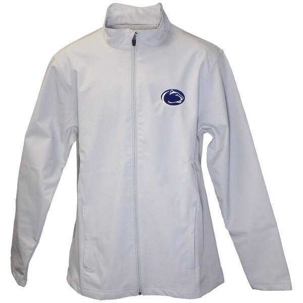 silver soft shell jacket with Penn State Athletic Logo on left chest